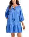 Tommy Bahama Eyelet Cove Embroidered Organic Cotton Cover-up Dress In Paradiso Blue