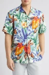 Tommy Bahama Fleur De Lune Print Short Sleeve Silk Button-up Shirt In Vanilla Ice