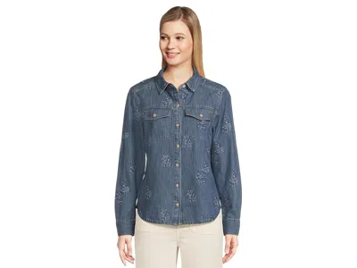 Tommy Bahama Flora Embroidered Denim Long Sleeve Shirt In Blue