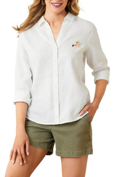 Tommy Bahama Flora Riviera Embroidered Linen Button-up Shirt In White