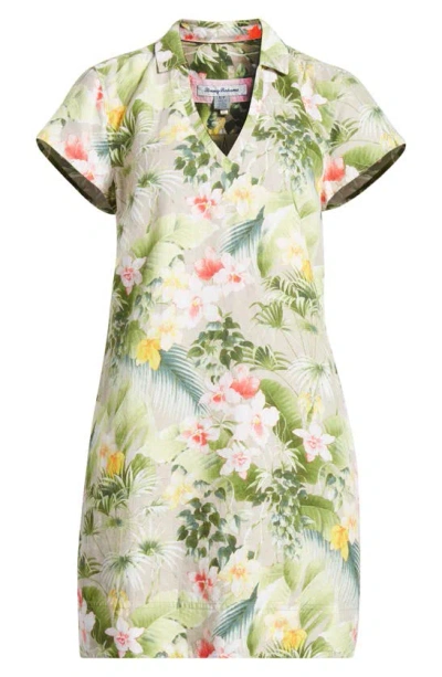 Tommy Bahama Flora Riviera Short Sleeve Linen Dress In Pure Khaki/ Green