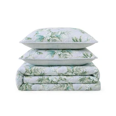 Tommy Bahama Floral Enchantment Cotton Reversible Blue Quilt Set In Multi