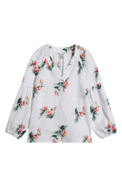 Tommy Bahama Florentina Flourish Linen Popover Top In White