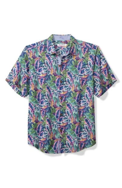 Tommy Bahama Forever Fuego Print Short Sleeve Silk Button-up Shirt In Black