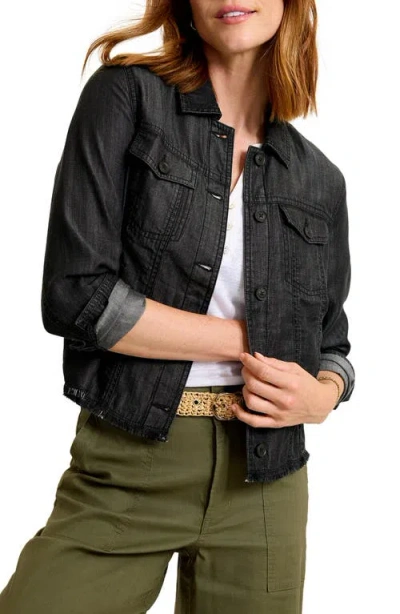 Tommy Bahama Fray Hem Chambray Crop Jacket In Black