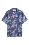 Tommy Bahama Frond Fusion Short Sleeve Silk Blend Button-up Shirt In Orchid