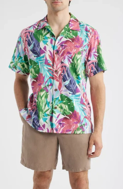 Tommy Bahama Fuego Fronds Print Silk Blend Camp Shirt In Pink