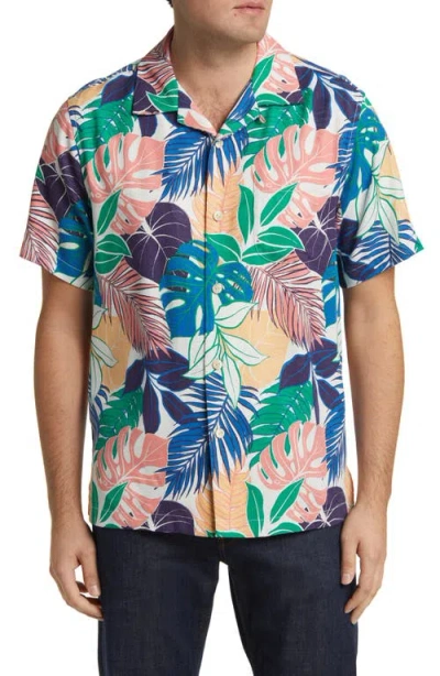 Tommy Bahama Garden Grove Print Silk Blend Short Sleeve Button-up Shirt In Continental