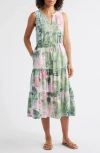Tommy Bahama Garden Villa Floral Linen Blend Midi Dress In Green