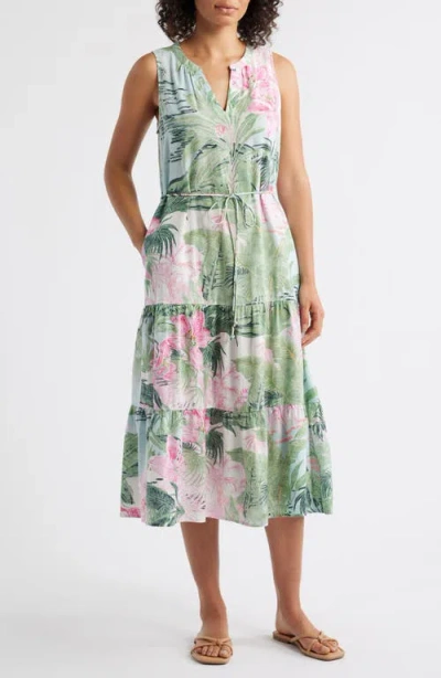 Tommy Bahama Garden Villa Floral Linen Blend Midi Dress