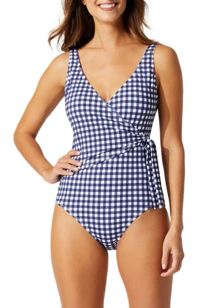 TOMMY BAHAMA GINGHAM WRAP ONE-PIECE SWIMSUIT