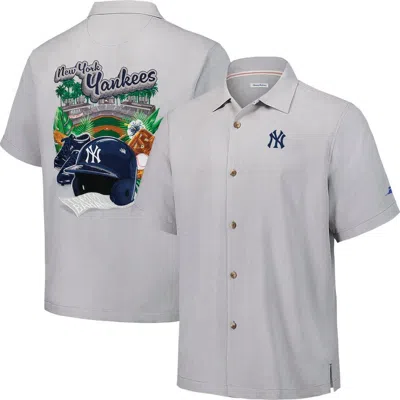 Tommy Bahama Gray New York Yankees Hit And Run Silk Camp Button-up Shirt