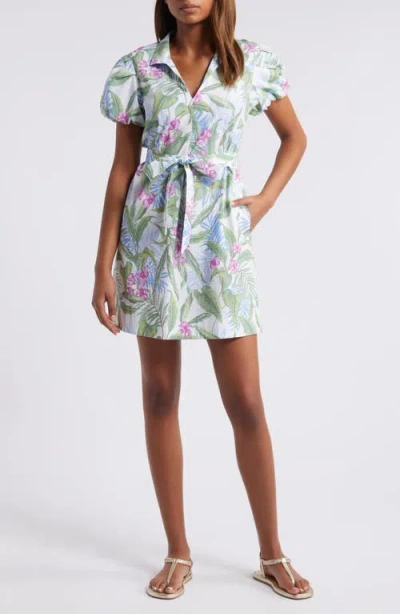 Tommy Bahama Gulf Shore Floral Belted Seersucker Dress In White