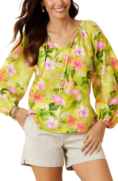 Tommy Bahama Happy Hour Flower Cotton & Silk Top In Blazing Yellow