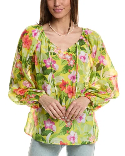 Tommy Bahama Happy Hour Flower Silk-blend Peasant Top In Yellow