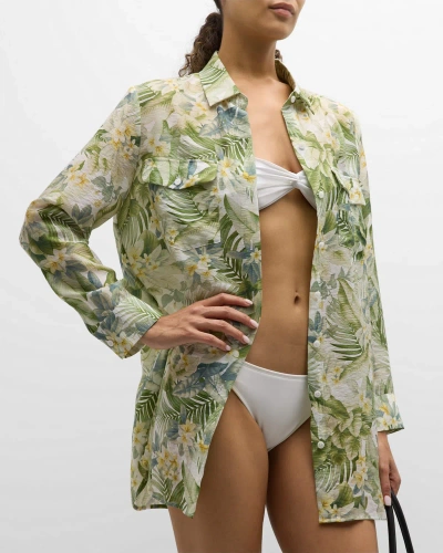 Tommy Bahama Paradise Fronds Cover-up Boyfriend Shirt In White