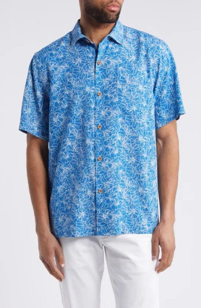 Tommy Bahama High Tide Floral Short Sleeve Silk Button-up Shirt In Indigo Coast