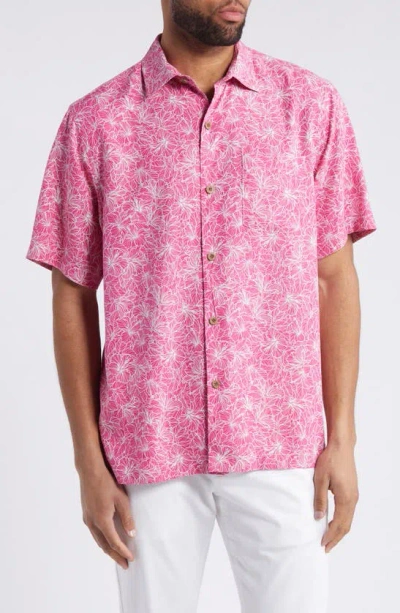 Tommy Bahama Hight Tide Hibiscus Print Short Sleeve Silk Button-up Shirt In Honor Pink