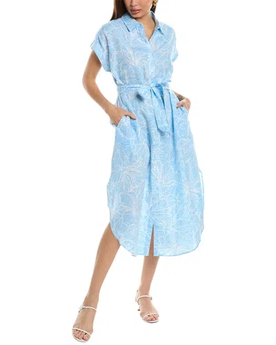 Tommy Bahama High Tide Hibiscus Print Linen Midi Shirtdress In Blue
