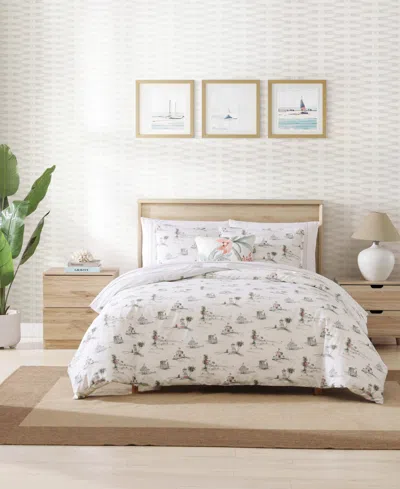 Tommy Bahama Home Closeout!  Beach Club 3 Piece Comforter Set, Full/queen In Grey,coral Red