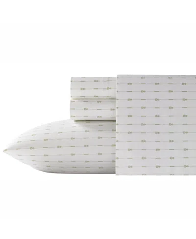 Tommy Bahama Home Cotton Percale 4 Piece Sheet Set, Queen In Pineapple Stripe Palm Green
