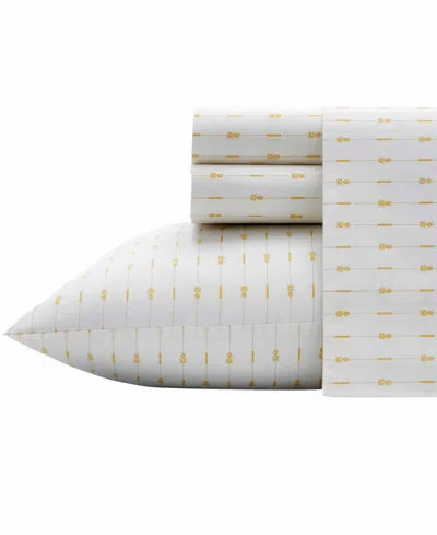 Tommy Bahama Home Cotton Percale 4 Piece Sheet Set, Queen In Pineapple Stripe Yellow