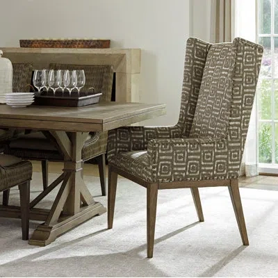 Tommy Bahama Home Cypress Point Milton Host Chair In Beige,brown Geometric Polyester Blend