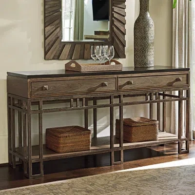 Tommy Bahama Home Cypress Point Twin Lakes Sideboard In Dark Gray,burnt Sienna