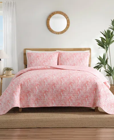 Tommy Bahama Home Distressed Water Leaves 3-pc. Quilt Set, King In Bright Coral