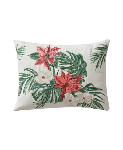 Tommy Bahama Home Festive Palms Felt Decorative Pillow, 15" X 20" In Ivory,red,green