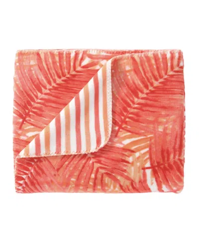 Tommy Bahama Home Closeout!  Flannel Throw, 70" X 50" In Coral Orange Hot Tropics