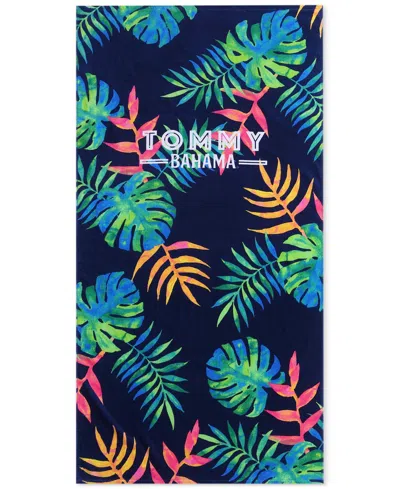 Tommy Bahama Home Leafy Paradise Cotton Oversized Beach Towel, 72" X 36" In Navy