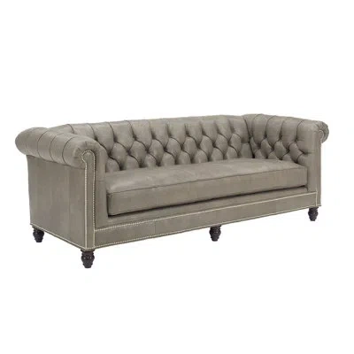 Tommy Bahama Home Manchester Leather Sofa In Gray Leather Match