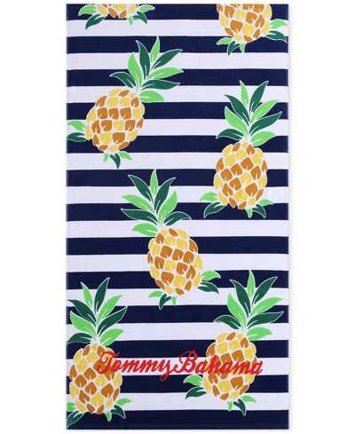 Tommy Bahama Home Pineapple Cabana Cotton Oversized Beach Towel, 72" X 36" In Dark Blue
