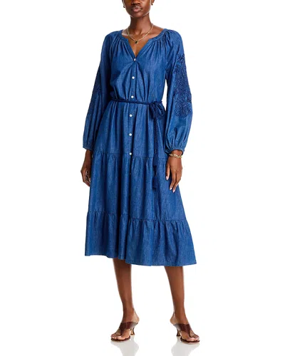 Tommy Bahama Indigo Cove Embroidered Sleeve Midi Dress In Dark Sky |  ModeSens