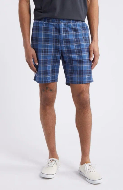 Tommy Bahama Indigo Cove Plaid Linen Blend Elastic Waist Shorts