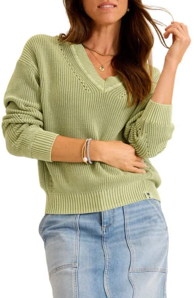 Tommy Bahama Indigo Palms Cotton V-neck Sweater In Green