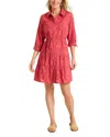 Tommy Bahama Isla Dream Long Sleeve Short Shirt Dress In Red