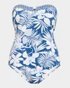 Tommy Bahama Island Cays Blooms Bandeau One-piece Swimsuit In Indigo Tide