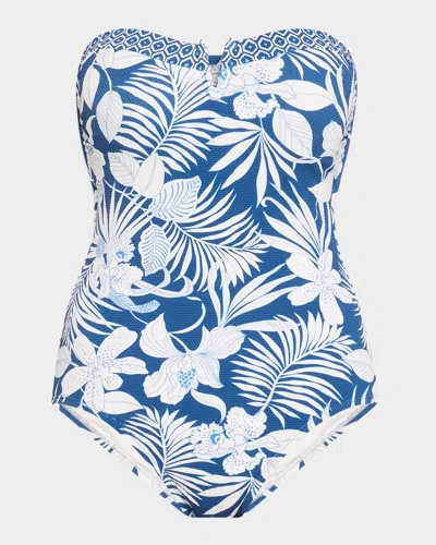 Tommy Bahama Island Cays Blooms Bandeau One-piece Swimsuit In Indigo Tide