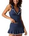 Tommy Bahama Island Cays Cabana Ruffle Tankini Swim Top In Mare Navy