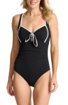 Tommy Bahama Island Cays Cabana Tie Front One-piece Swimsuit In Black