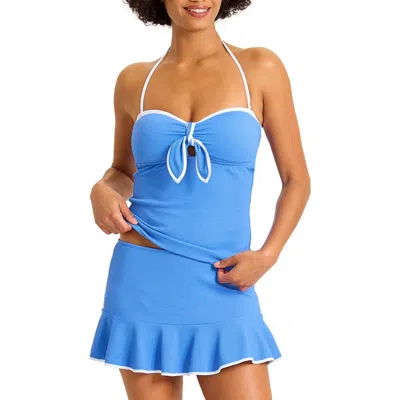 Tommy Bahama Island Cays Cabbana Piqué Upf 50+ Tankini Top In Blue