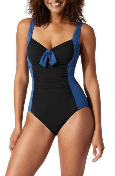 Tommy Bahama Island Cays Colorblock Tie One-piece Swimsuit In Blue
