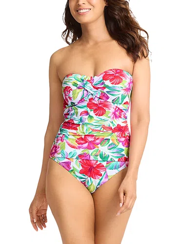Tommy Bahama Island Cays Fiesta Floral Print Bandeau One Piece Swimsuit In White