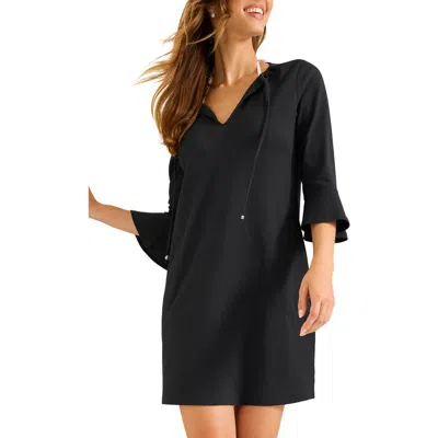 Tommy Bahama Island Cays Flounce Sleeve Cover-up Dress In Black