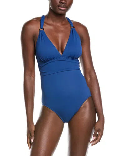 Tommy Bahama Palm Modern V-neck One-piece Swimsuit In Blue