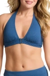 Tommy Bahama Island Cays Solid Halter Bikini Top In Indigo Tide