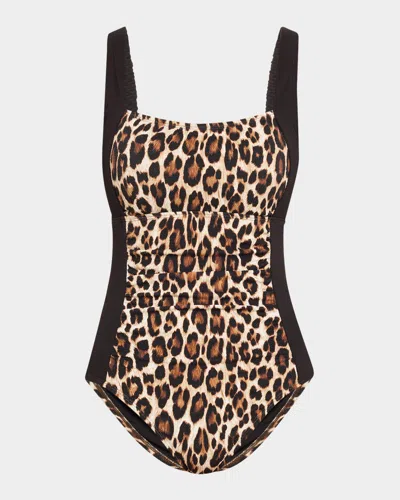 Tommy Bahama Island Cays Leopard Square-neck One-piece Swimsuit In Black
