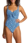 Tommy Bahama Island Cays Shell Cove Tie Front One-piece Swimsuit In Blue